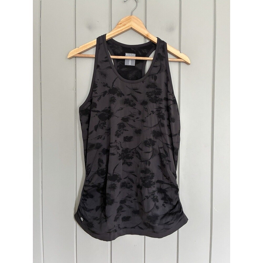 Athleta Momentum Space Dye Floral Seamless Racerback Tank Top XL Gray Ruched